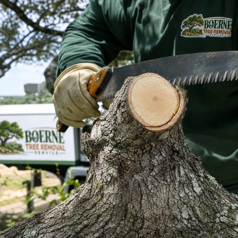 Close-up of a proper pruning cut at the branch collar on a live oak limb